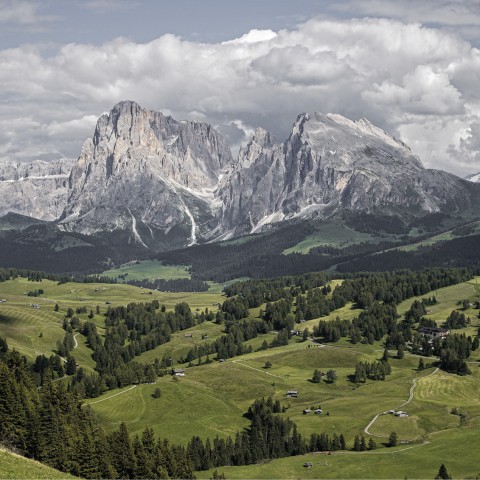 wild o’williams Seiser Alm Dolomiten – Lang- und Plattkofel Panoramabild vom Lang- und Plattkofel